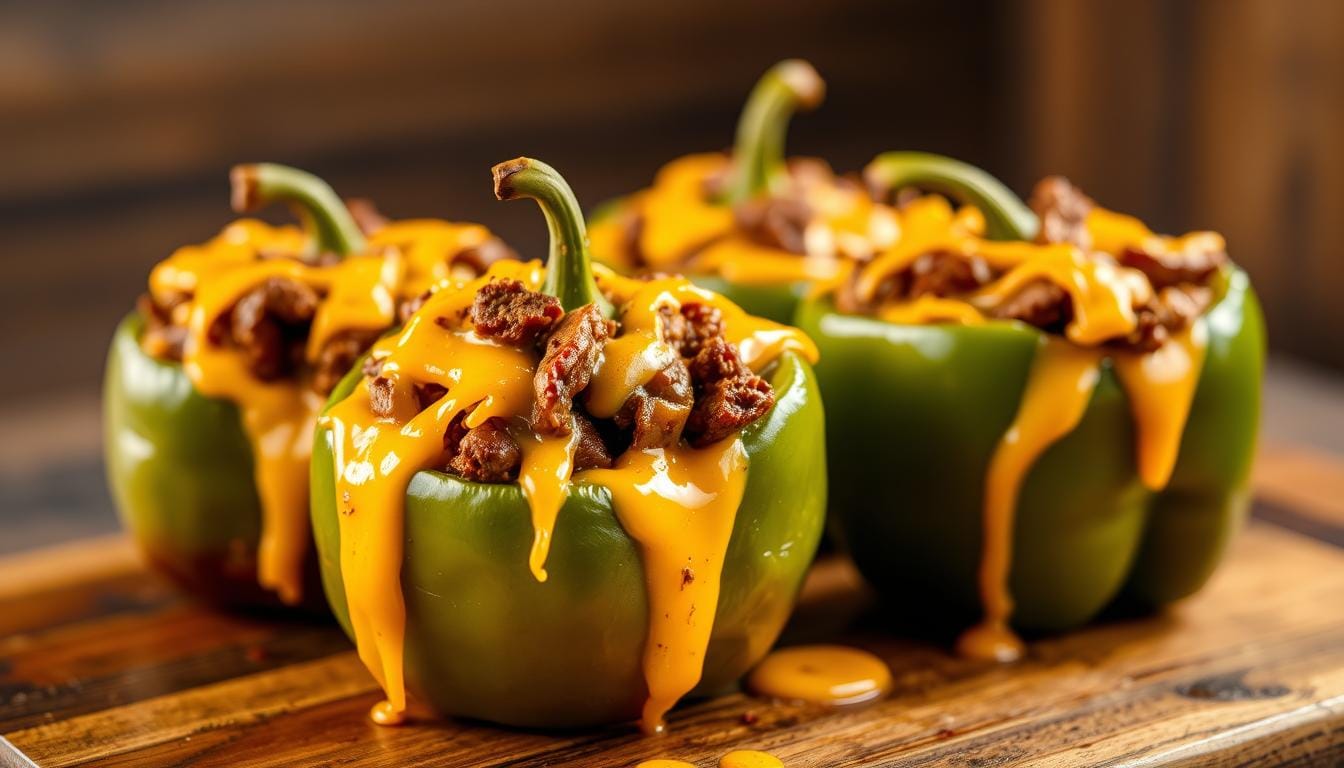 keto steak and cheese stuffed peppers